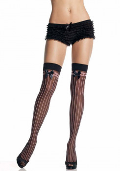 Чулочки в полоску с имитацией подвязок Sheer Pin Stripe Thigh Highs, телесный с черным