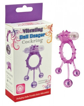 Фиолетовое эрекционное виброкольцо Ball Banger Cock Ring с 3 утяжеляющими шариками
