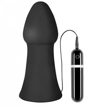 Большая чёрная вибропробка Menzstuff Vibrating Buttcrasher Coned - 20 см.